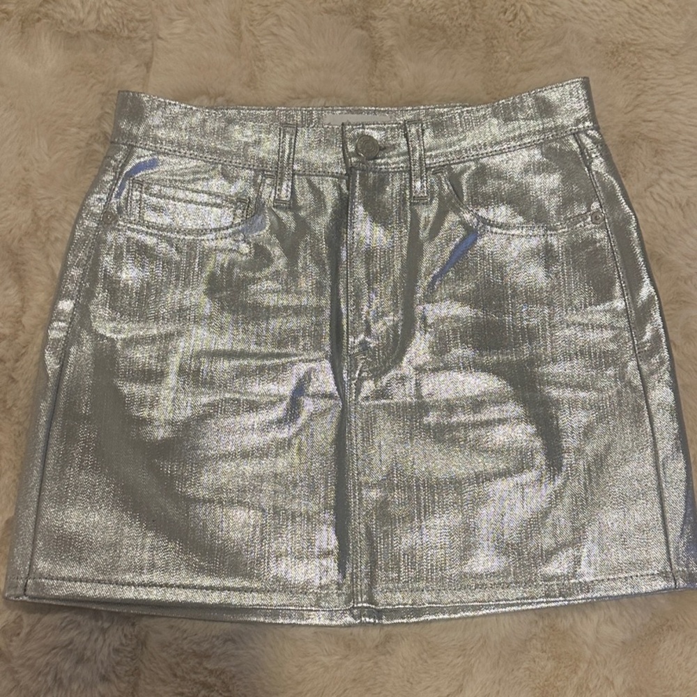 Frame Denim Le Mini Metallic Silver Mini Skirt